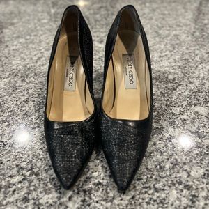 Jimmy Choo London Black Snake Embossed Heels Size 37